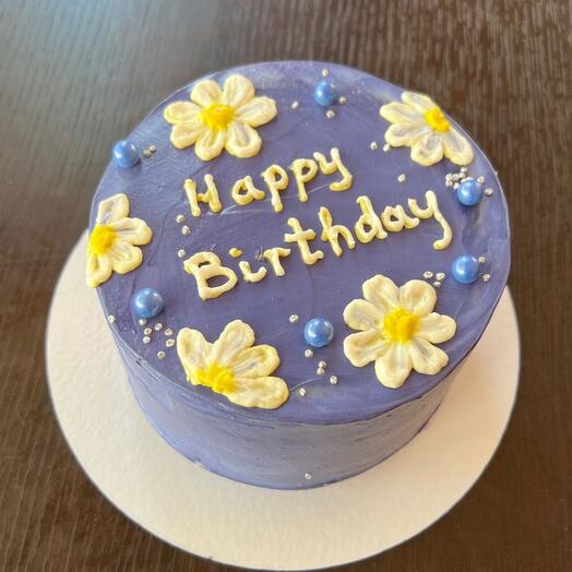 Бенто тортик Happy birthday сиреневый с цветочками