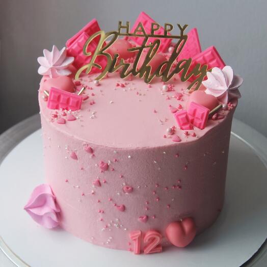 Торт розовый «happy birthday» для девочки