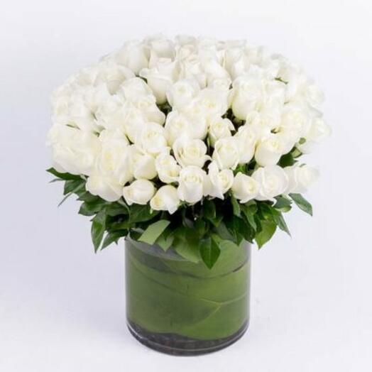 Magical 101 White Roses Vase