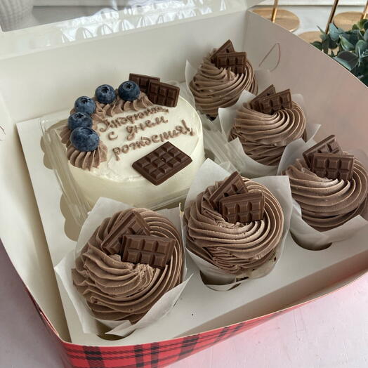 Набор бенто и шоколадные  Капкейки на подарок с надписью