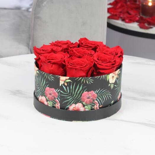 Love 8 Forever Red Roses in Floral Print Box
