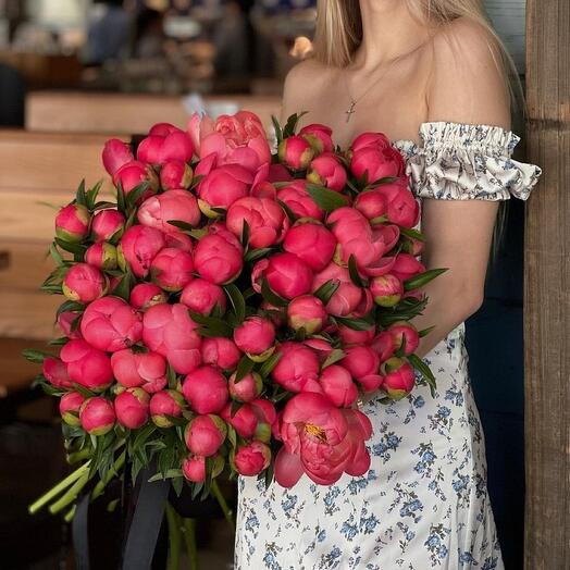 Букет из 51 кораллового пиона премиум