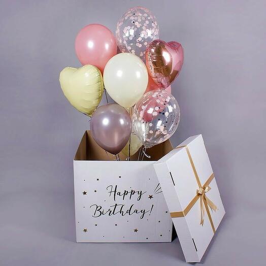 Helium balloons in a birthday box 6