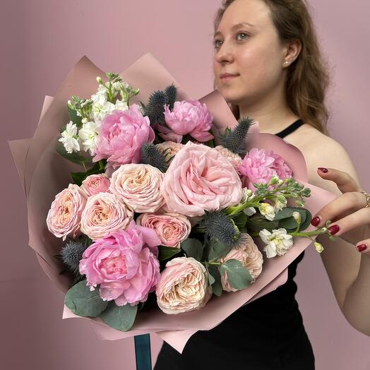 Букет «соната» на основе пионов и ароматных роз 💘