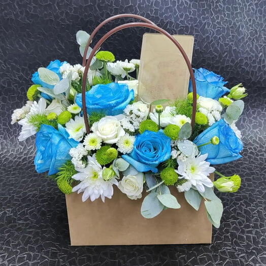 Blue and White Rose in Bag