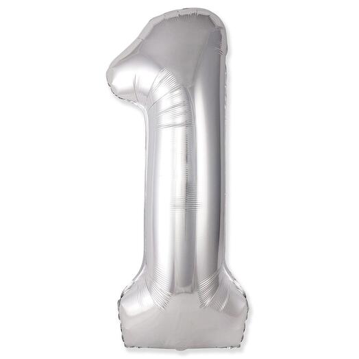 Фольгированный воздушный гелиевый шар цифра 1 серебро 102 см (40 дюймов) для украшения праздника и дня рождения