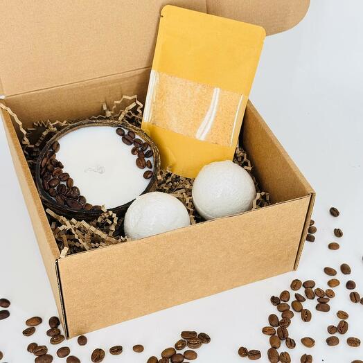 Caja de regalo de belleza con vela de coco con sal y bombas de baño