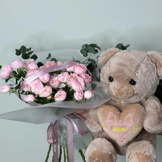 Spray Rose bouquet + Teddy bear