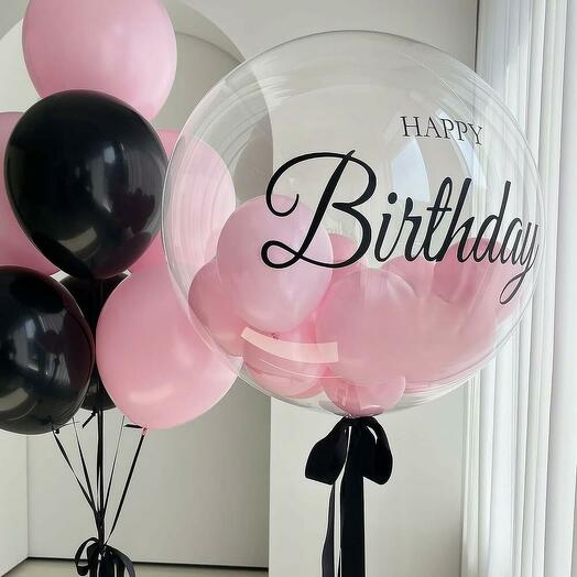 Glamorous fountain of balloons + Bubbles with individual inscription