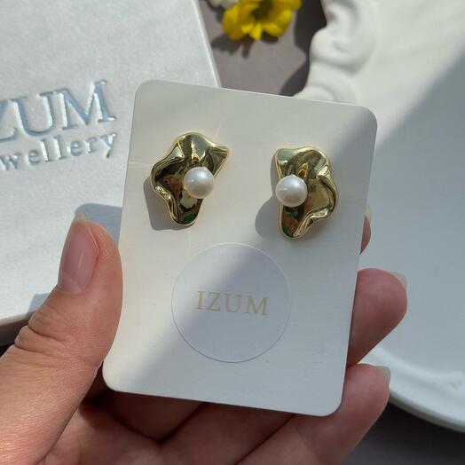 Серьги gold базовые с жемчугом