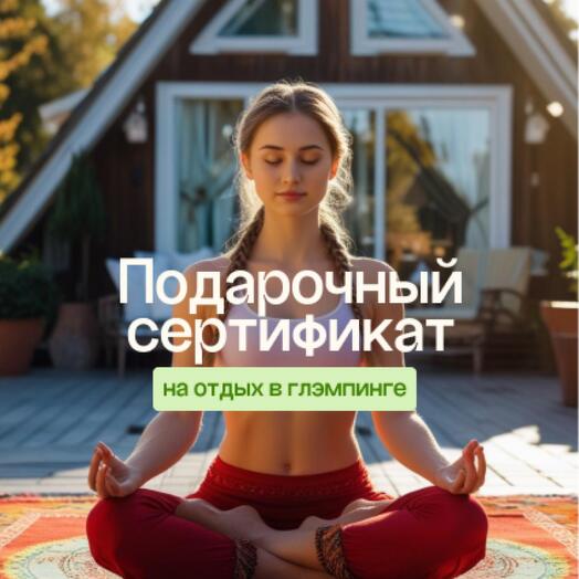 Электронный подарочный Сертификат Глэмпинги.рф на проживание в глэмпинге с занятиями йогой