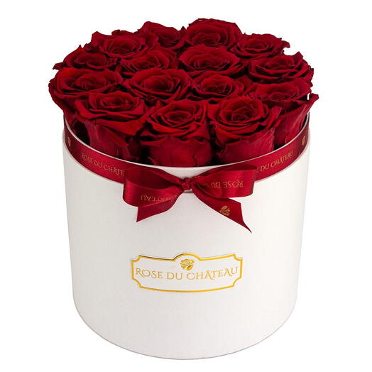 Rosas Vermelhas Eternas em Caixa Redonda Branca
