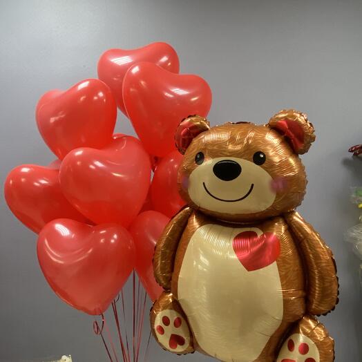 Сердца и шар мишка