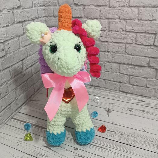Мягкая игрушка Единорог лошадка 25 см в мятном цвете, ручной работы