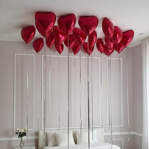 Сердца фольгированные с дождиком 21 шт