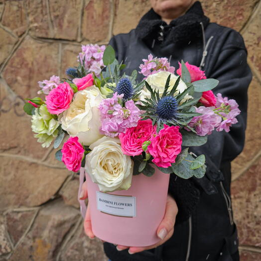 Цветы в коробке "Осенний сад"роза,маттиола,кустовая роза