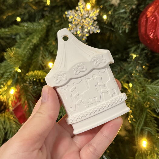 Гипсовая заготовка елочной игрушки карусель с лошадками