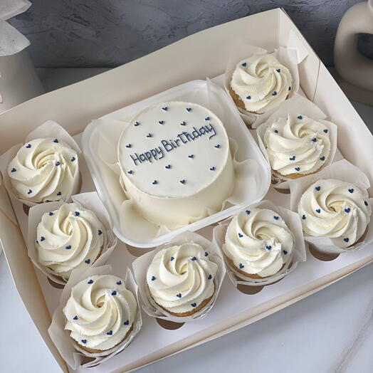 Бенто-торт и 8 капкейков на день рождения, happy birthday, на корпоратив, коллеге, другу, подруге