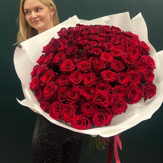 101 красная роза 🌹70 см премиальная крупная роза PREMIUM ROSE