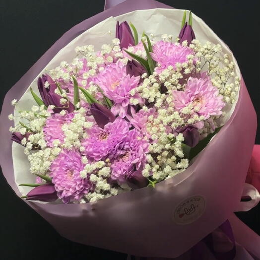 🌷Sogno Viola - Bouquet viola lussuoso con crisantemi e tulipani