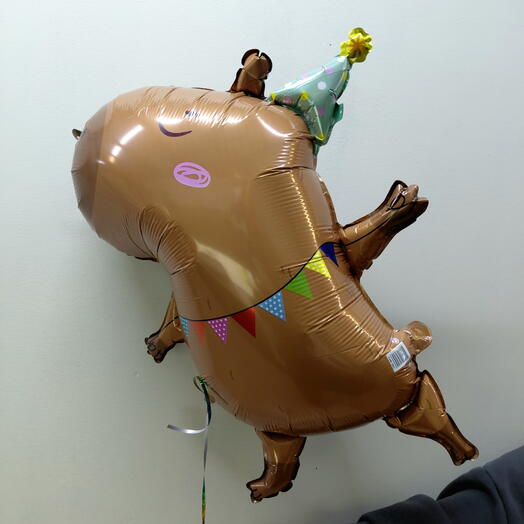 Шар гелиевый Капибара в колпаке - С днем рождения