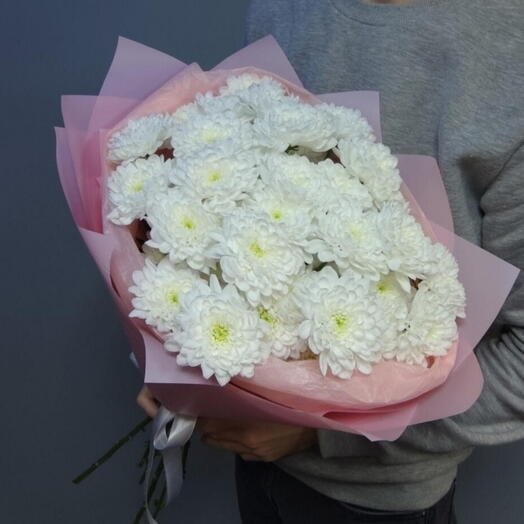 Нежное облако кустовых хризантемы| Букет из 7 белых кустовых хризантем Балтика