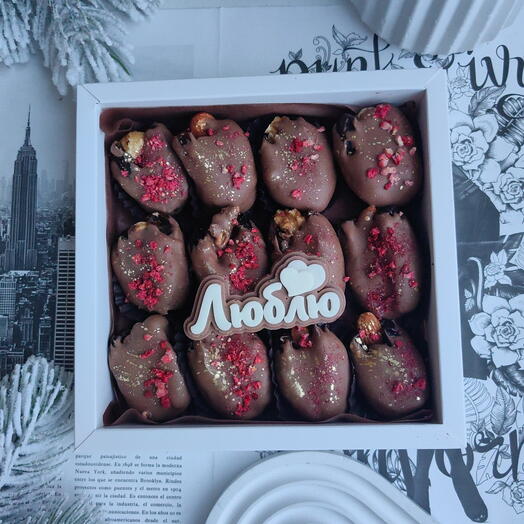 Королевские финики "Люблю" в шоколаде с орехами внутри ️‍🔥 подарок для любимых, на 14 февраля