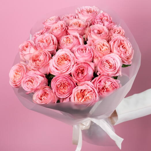 Букет из 25 пионовидных розовых роз 50 см Pink Expression
