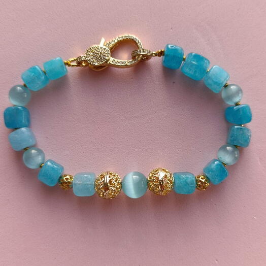 Bracelet cat s eyes and amazonite