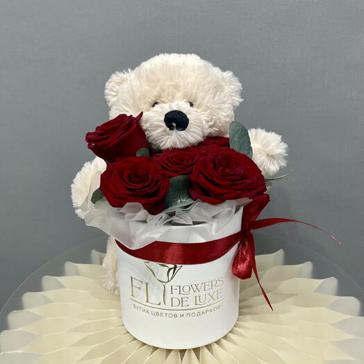 Композиция Розы с мишкой «Teddys Garden» 🐻️
