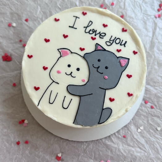 Бенто торт XL 600гр "I love you" кошечки