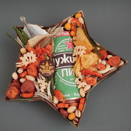 Мужской букет съедобный букет со снеками рыбой подарок мужчине