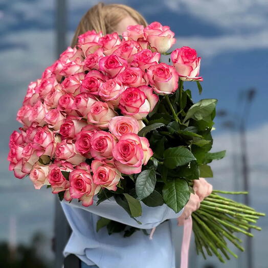 Бело-розовые розы