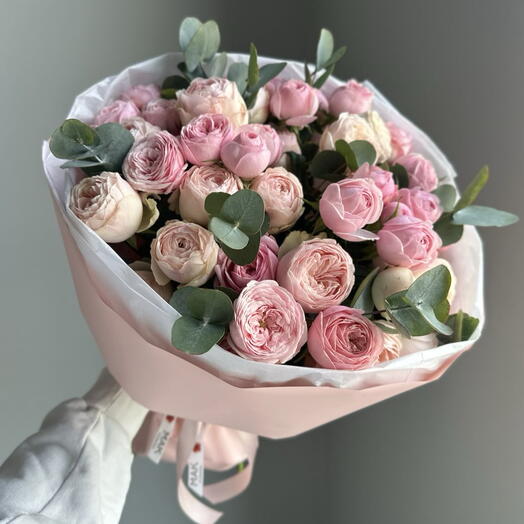 Пион розы кустовые с эвкалиптом 🎀