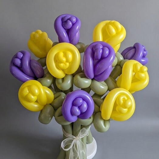 Цветочный букет из шаров "Фиолетово-желтый" из 11 роз💜💛