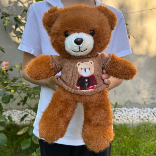 Мягкая игрушка плюшевый медведь коричневый в свитере 1шт. Soft plush toy teddy bear brown in brown sweater 1pc