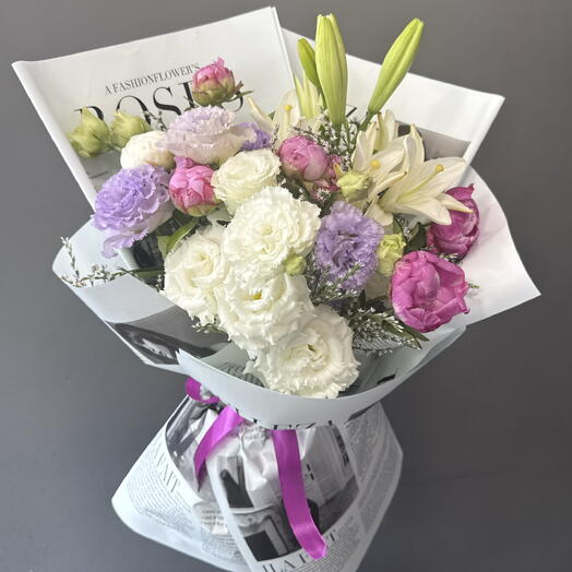 🌸 Букет из пионов, лилий и эустомы