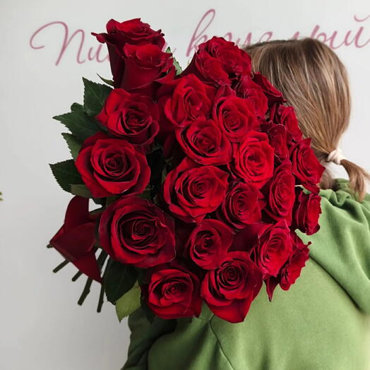 🌹СУПЕР ЦЕНА🌹-20%АКЦИЯ🌹Монобукет из 25 красных роз Эквадор под ленту/Цветы Уфа/Доставка цветов Уфа