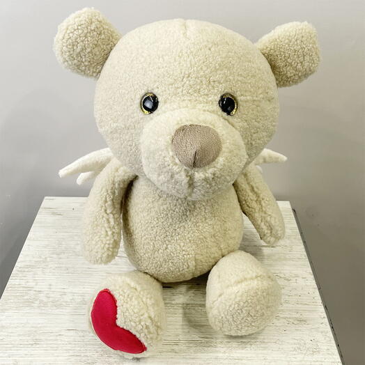 Grey Teddy bear- angel with a heart