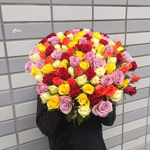 101 роза 😍Букет из разноцветной розы Микс роза