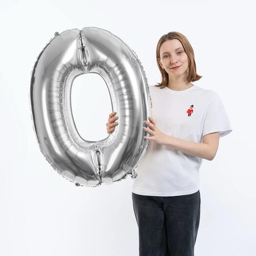 Шар Цифра 0 серебро 102 см гелиевая