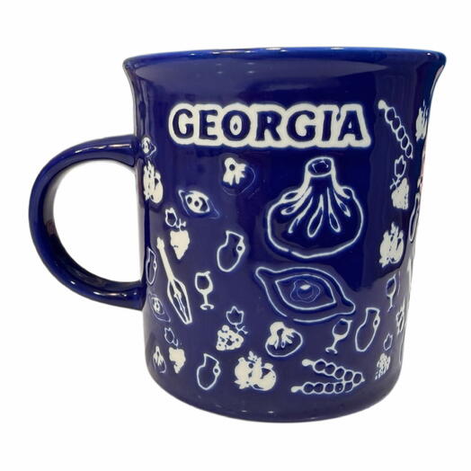 Чашка сувенир синяя Georgia (белый рисунок). Cup souvenir blue Georgia 10cm