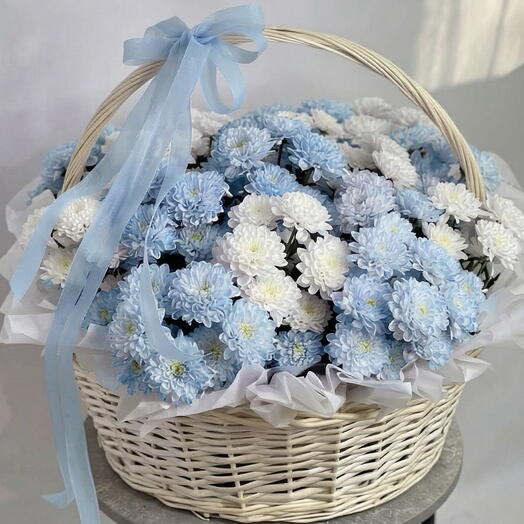 КОРЗИНА! С голубой хризантемой для особенного случая